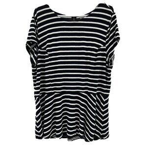 a.n.a.‎ Women’s Short Sleeve Shirt Size 2X Black White Striped Shirt